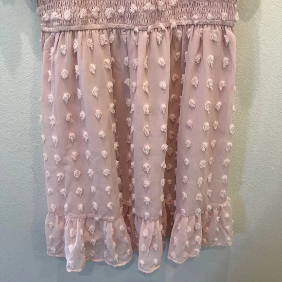 NWT TECREW Short Sleeve VNeck Mini Swiss Dot Flowy Babydoll Summer Dress Med - Picture 9 of 10